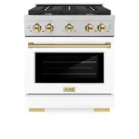 ZLINE Autograph 30 in. Paramount Satin Steel Gas Range w/ White Door & Gold Accents (SGRSZ-WM-30-G) - White - Front_Zoom