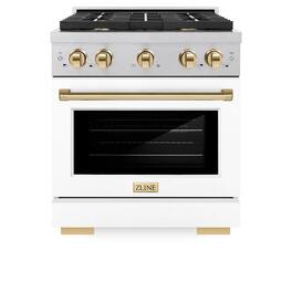 ZLINE - Autograph 30 in. Paramount Satin Steel Gas Range with Gold Accents (SGRSZ-WM-30-G) - White Matte