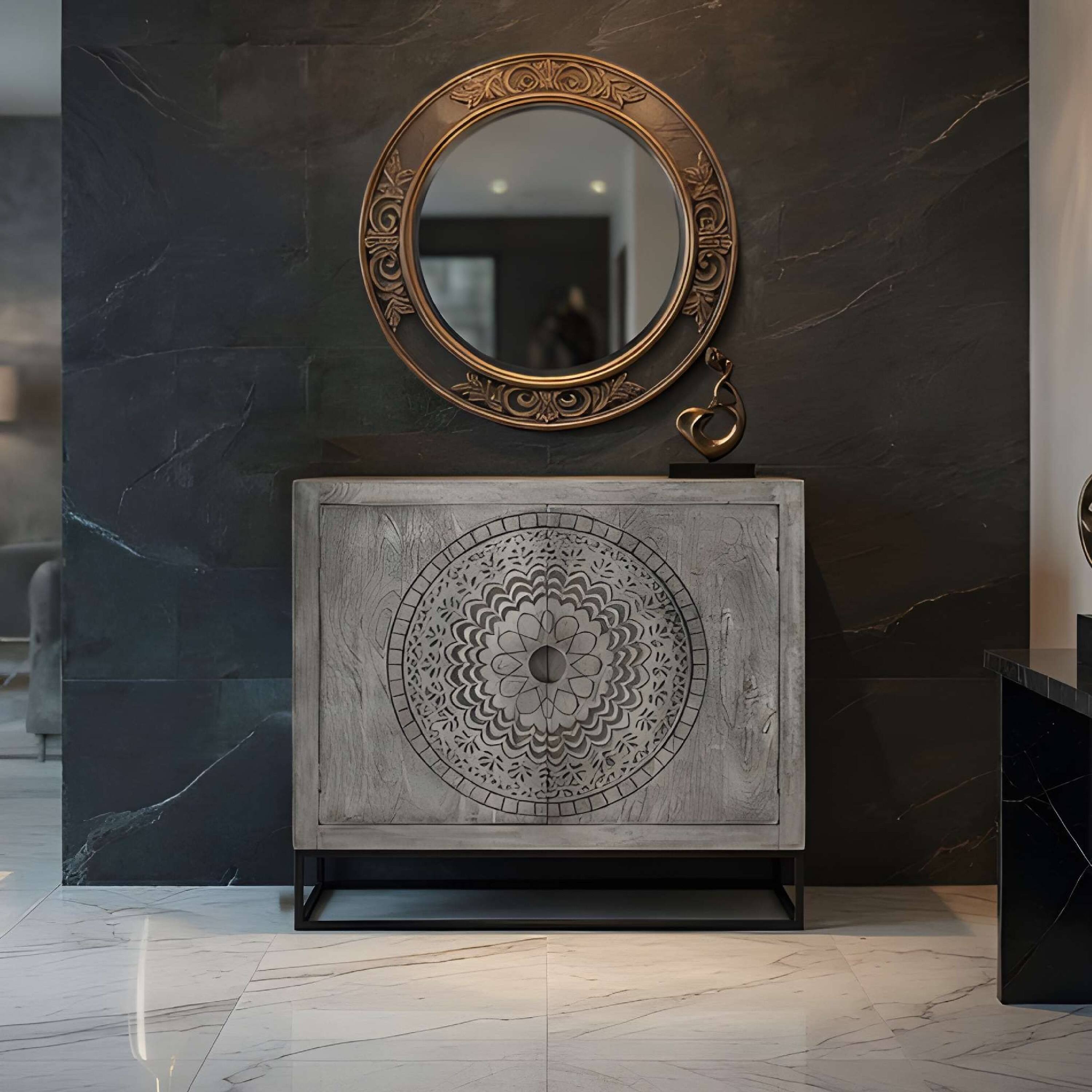 Alt View 7. Manhattan Lane - Zera 39 Inch Handcrafted Accent Cabinet with 2 Doors - Gray and Black.
