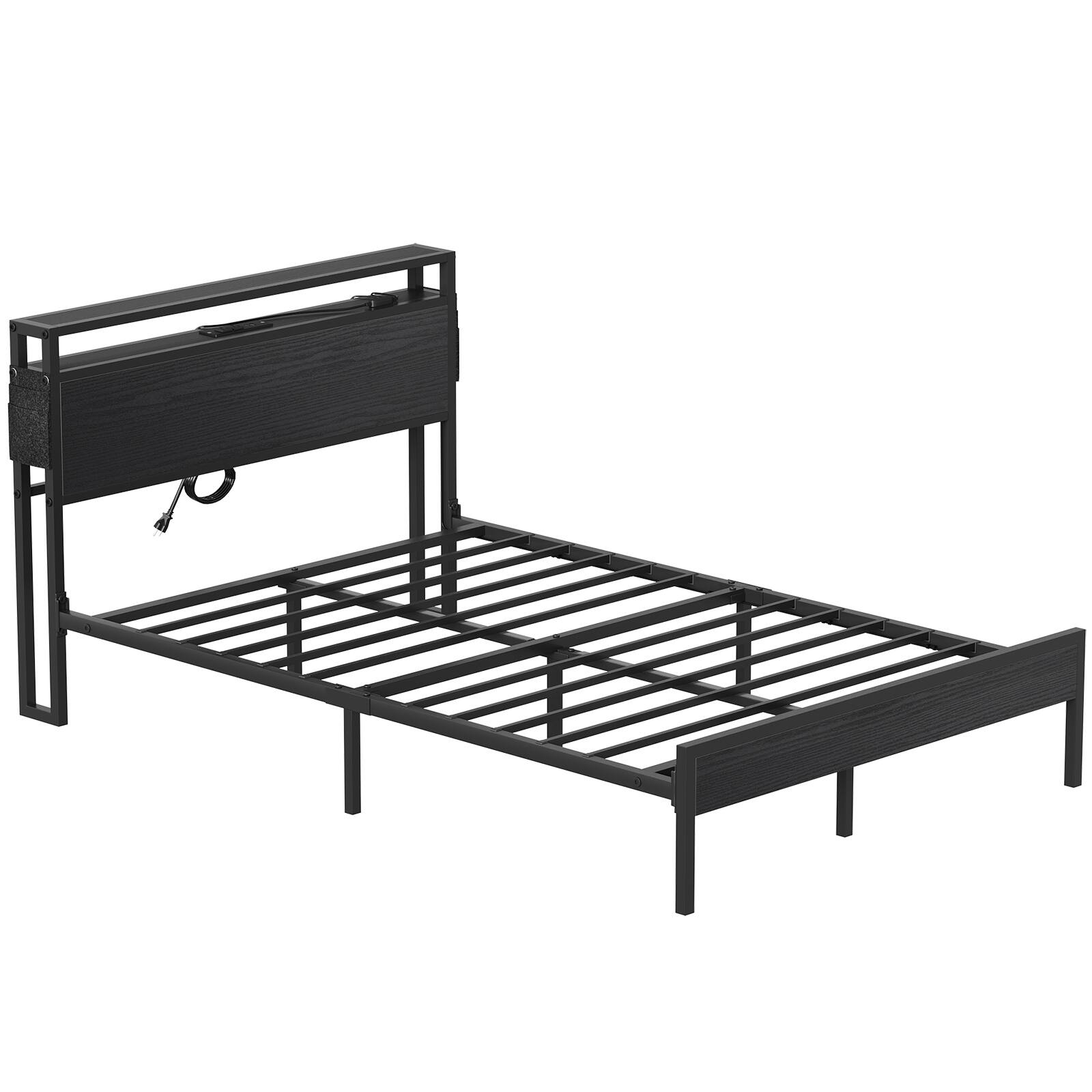 Alt View 12. Bestier - Full Size Bed Frame with LED Lights, Storage Headboard, USB Ports & Under-Bed Space, No Box Spring Needed - Black.