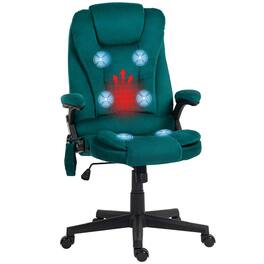 APRILSOUL - 6Point Vibrating Massage Office Chair with Heat Velvet High Back Reclining Backrest PaddedArmrests and Remote - Dark Green