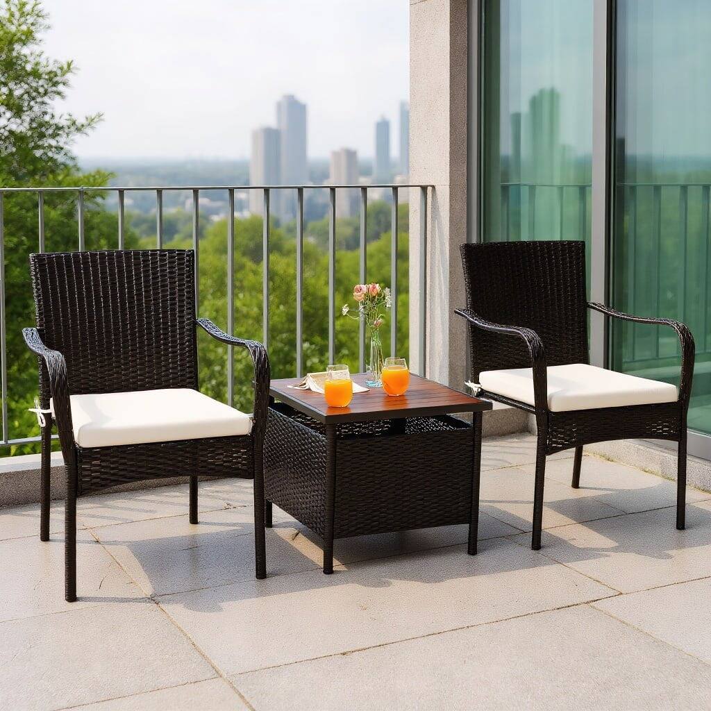 Kadyn - 3 Pcs Patio Rattan Furniture Bistro Set, Small Patio Conversation Furniture Set with Wood Side Table and Stackable Chair - Beige