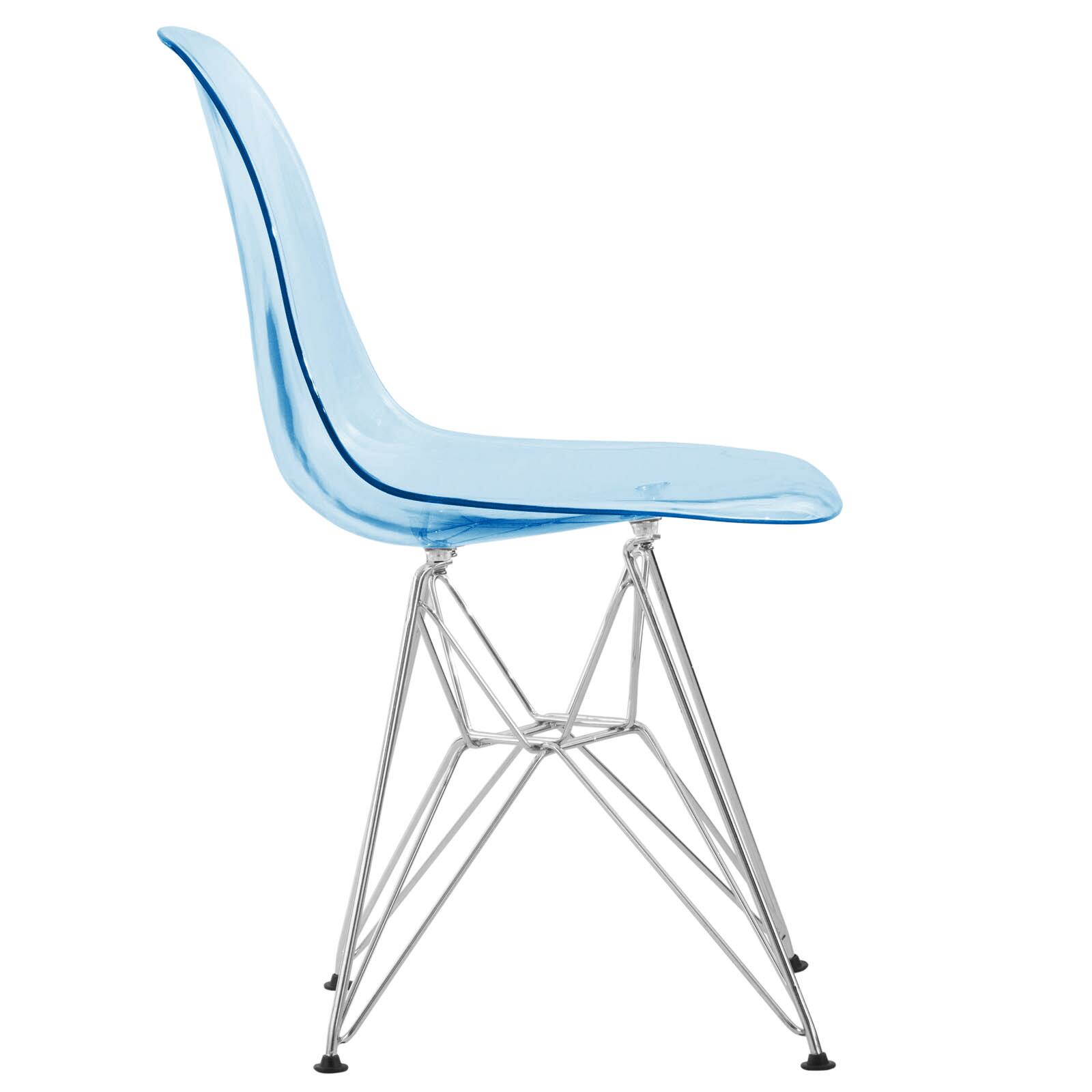 Alt View 1. LeisureMod - Cresco 4-Pieces Ergonomic Acrylic Dining Chair with Chrome Eiffel Base for Home or Office - Transparent Blue.