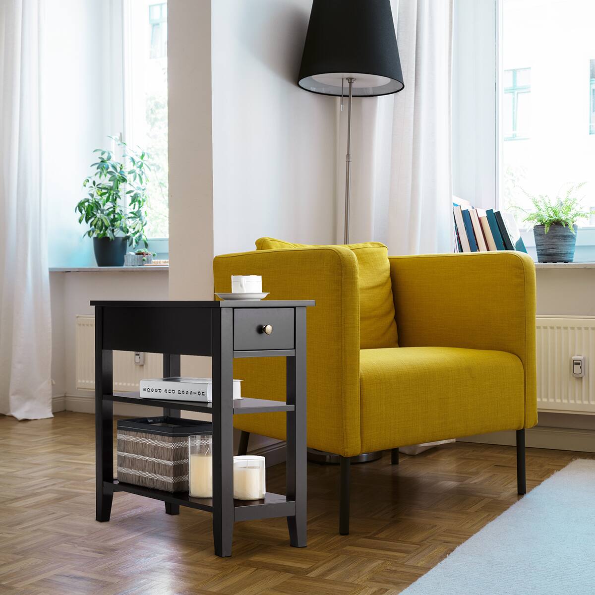 Alt View 1. Costway - Costway 2 PCS 3Tier Nightstand Bedside Side End Table w/Double Shelves - Black.