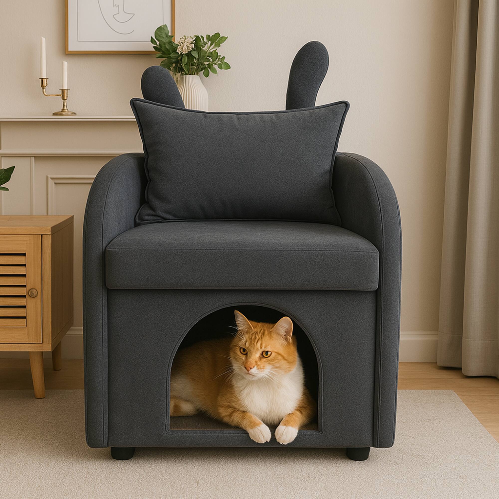 Alt View 4. GOODSILO - Pet-Friendly Bunny-Ear Armchair with Hidden Pet Compartment and Scratch-Resistant Upholstery for Cats and Small Dogs - Dark Gray.