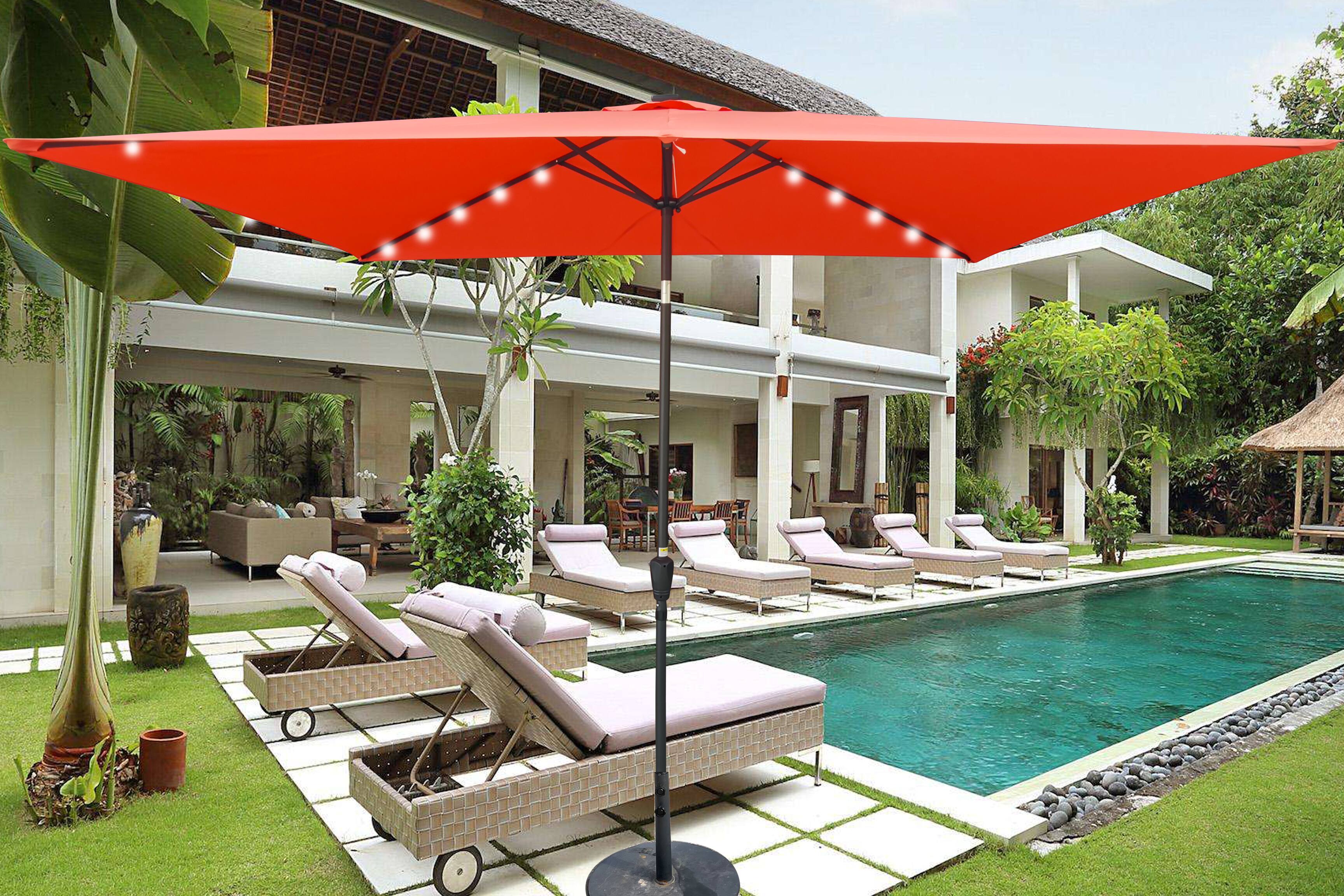 Angle. Loheer - Loheer 10x6.5 ft Rectangular Solar LED Patio Umbrella with Crank and Push Button Tilt Black Pole.