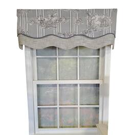 RLF Home - French Tableau Classic Toile Stripe and Solid Fabric Gimp Trim Ivory Lining Glory Valance 50" X 16" - Gray