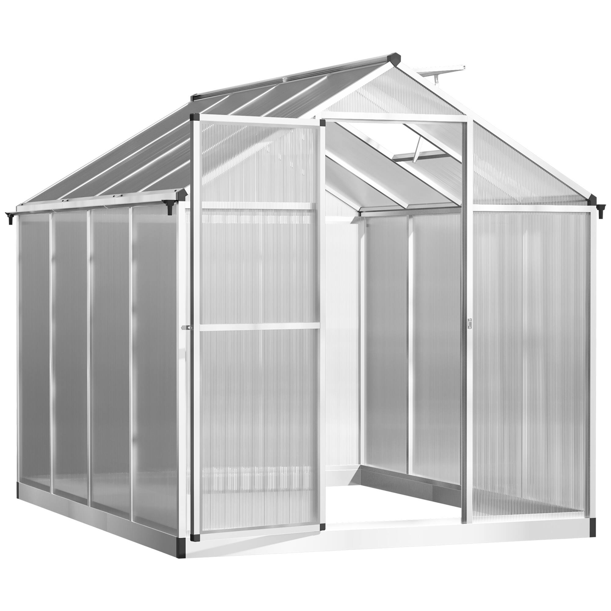 Outsunny - 8' x 6' Greenhouse for Outdoors, Polycarbonate Greenhouse with Rain Gutter and Roof Vent