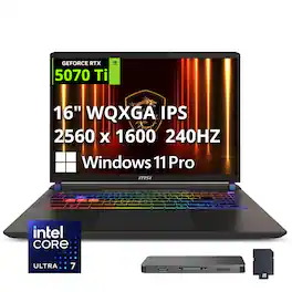 MSI - VECTOR16HXA2 16 inch QHD Vector AI - Intel Core Ultra 7 255HX - NVIDIA GeForce RTX 5070 Ti - 32GB/2TB - Win 11 Pro - Gray