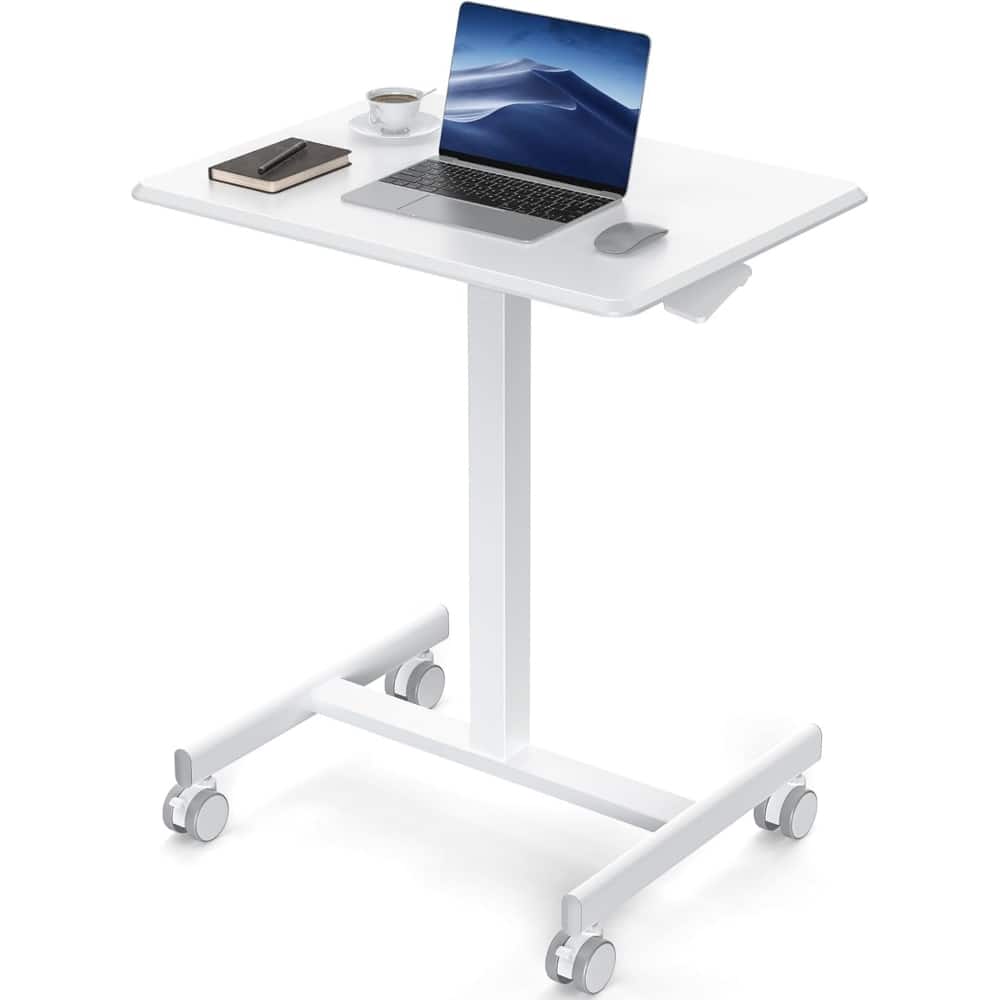 ZUQIETA - Mobile Rolling Laptop DeskMobile Rolling Laptop Desk - 19" Adjustable Height Workstation on Wheels - Modern White