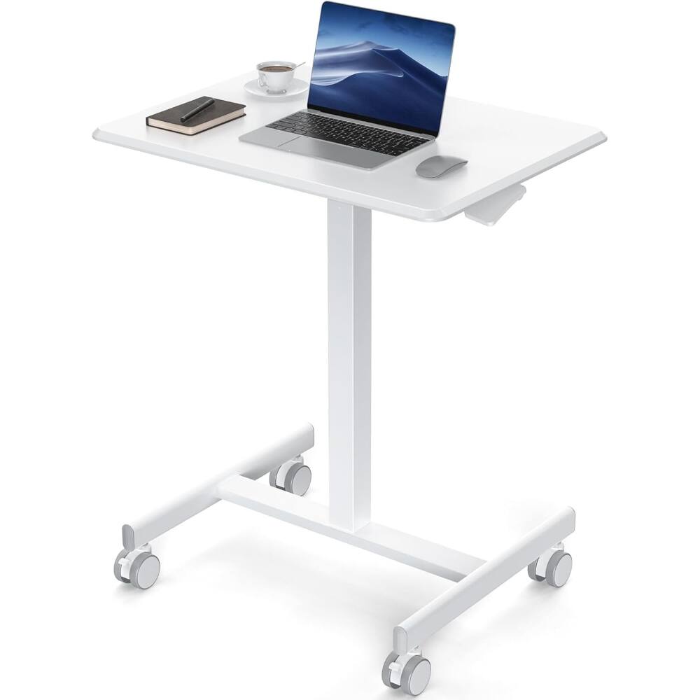 Front. ZUQIETA - ZUQIETA Mobile Rolling Laptop DeskMobile Rolling Laptop Desk - 19" Adjustable Height Workstation on Wheels, Modern White - Modern White.