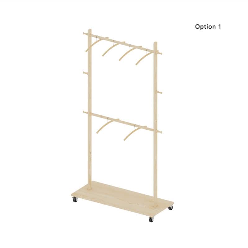 ALEXOUN - Solid Wood Garment Clothes Drying Rack with 6 Wooden Hangers - Space-Saving , Adjustable Shelf & Wheels for Bedroom - Beige