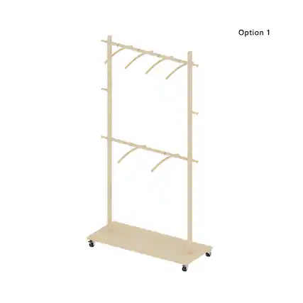 Front. ALEXOUN - Solid Wood Garment Clothes Drying Rack with 6 Wooden Hangers - Space-Saving , Adjustable Shelf & Wheels for Bedroom - Beige.