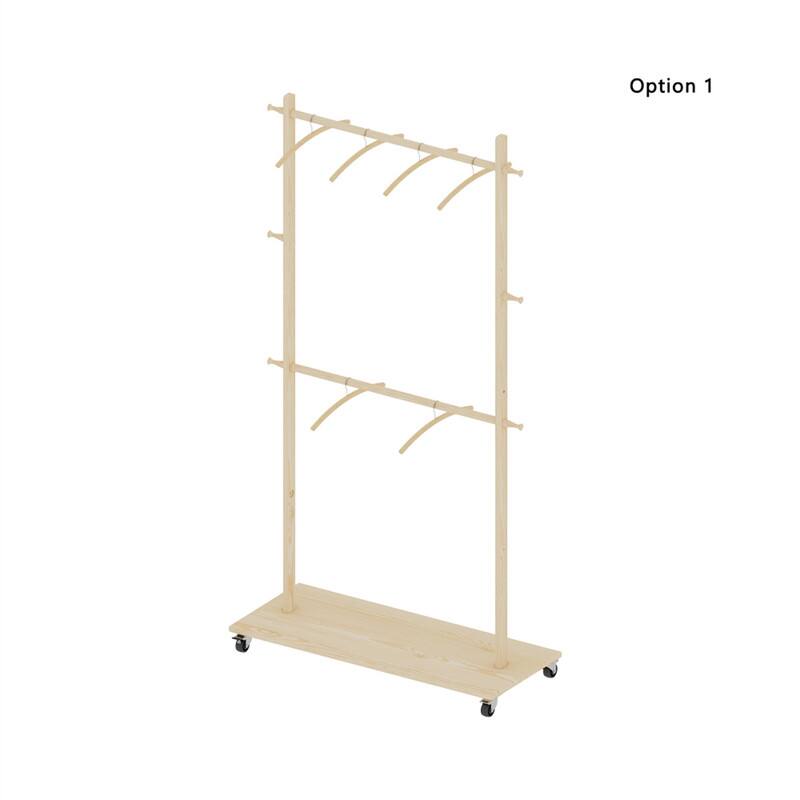 Front. ALEXOUN - Solid Wood Garment Clothes Drying Rack with 6 Wooden Hangers - Space-Saving , Adjustable Shelf &  Wheels for Bedroom - Beige.