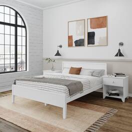 Plank+Beam - Queen-Size Bed with Panel Headboard, White - White