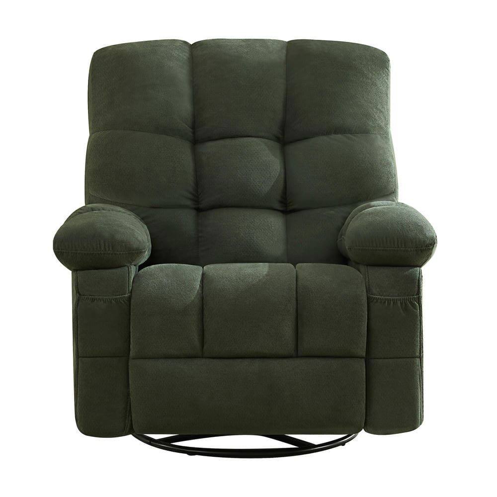 Back. Kadyn - Oversized Swivel Recliner Chair with Massage & Heat, 350lb Capacity, 8 Vibration Modes, USB Port, Green - Green.