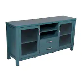 Flash Furniture - Dion Teal 59 Inch Modern Kitchen and Dining Room Buffet Sideboard Storage Cabinet, Engineered Wood with 2 Tempered Glass - Blue