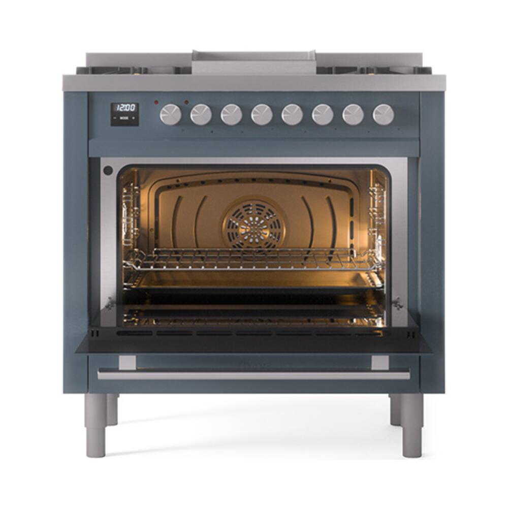 Alt View 4. ILVE - ILVE Professional Plus II Series 36 in. Dual Fuel Range with 6 Sealed Burners + Griddle (Natural Gas, Satin Trim) - Blue Grey.