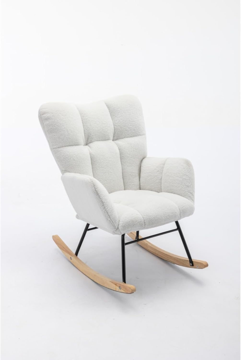 Alt View 7. Trinkets Crazed - Teddy Fabric Rocking Gilder Nursery Chair For Living Room Indoor - Ivory.