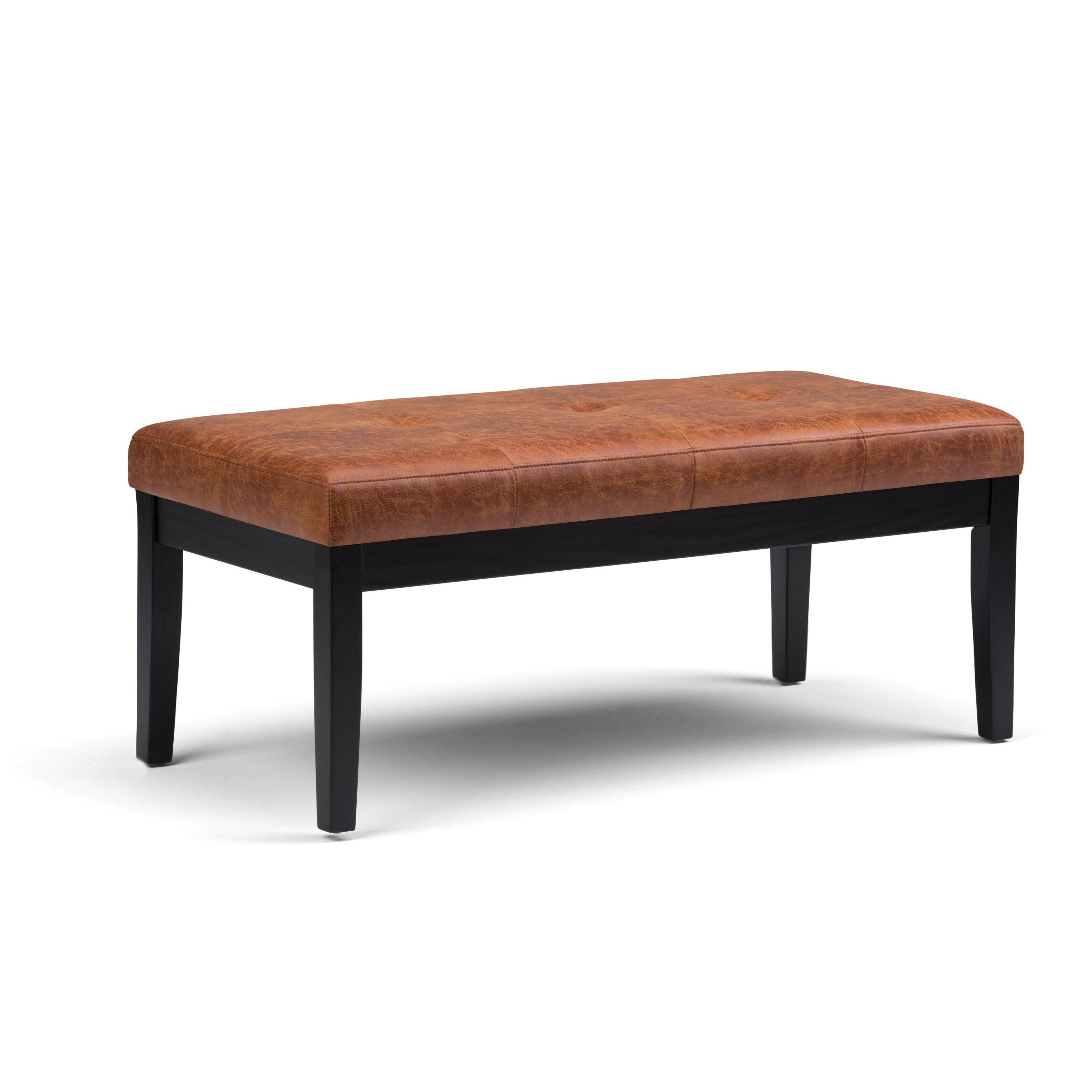 Angle. Simpli Home - Lacey 43 inch Wide Contemporary Rectangle Tufted Ottoman Bench - Distressed Saddle Brown.