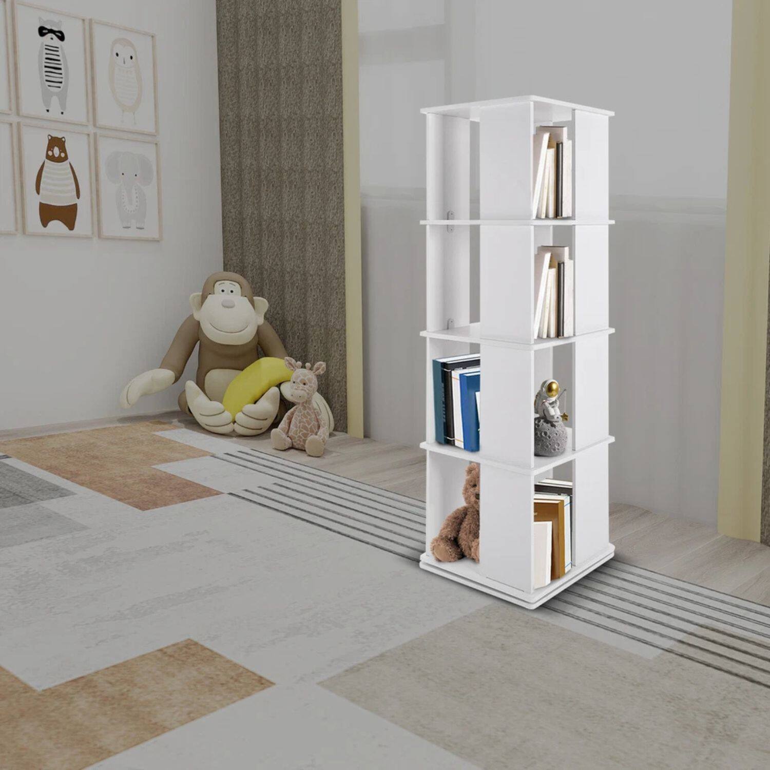 Alt View 4. Home Collection - 4 Tiers 360° Rotating Bookshelf Bookcase Storage - White.
