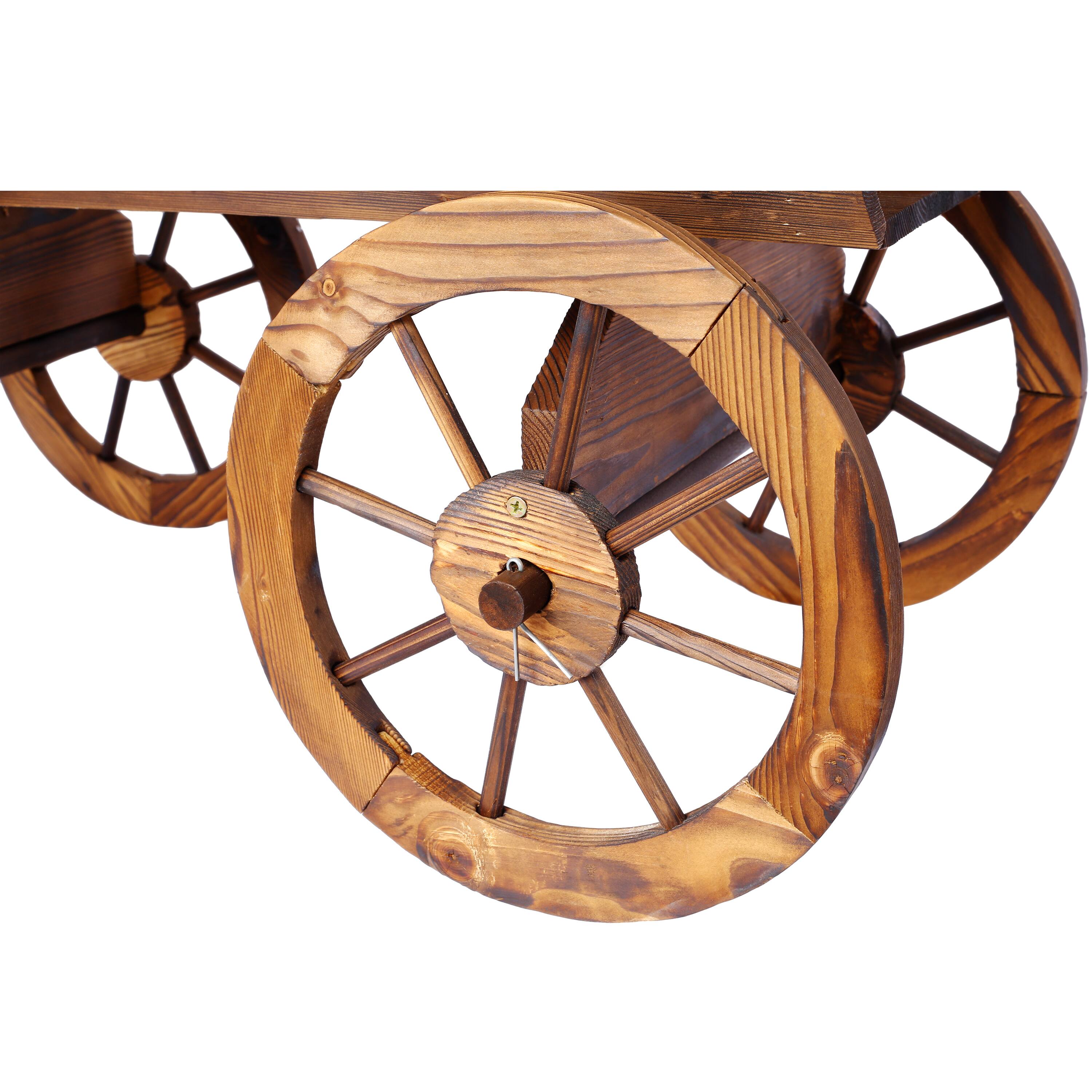 Alt View 8. GOODSILO - Rustic Wood Wagon Planter with Wheels - Decorative Outdoor Garden Flower Pot Stand - Brown.