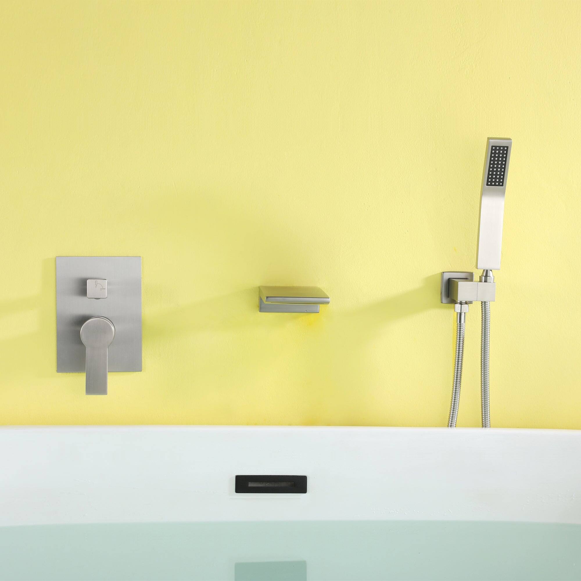 Alt View 4. Boyel Living - Single-Handle Wall Mount Roman Tub Faucet with Hand Shower in Brushed Nickel - Brushed Nickel.