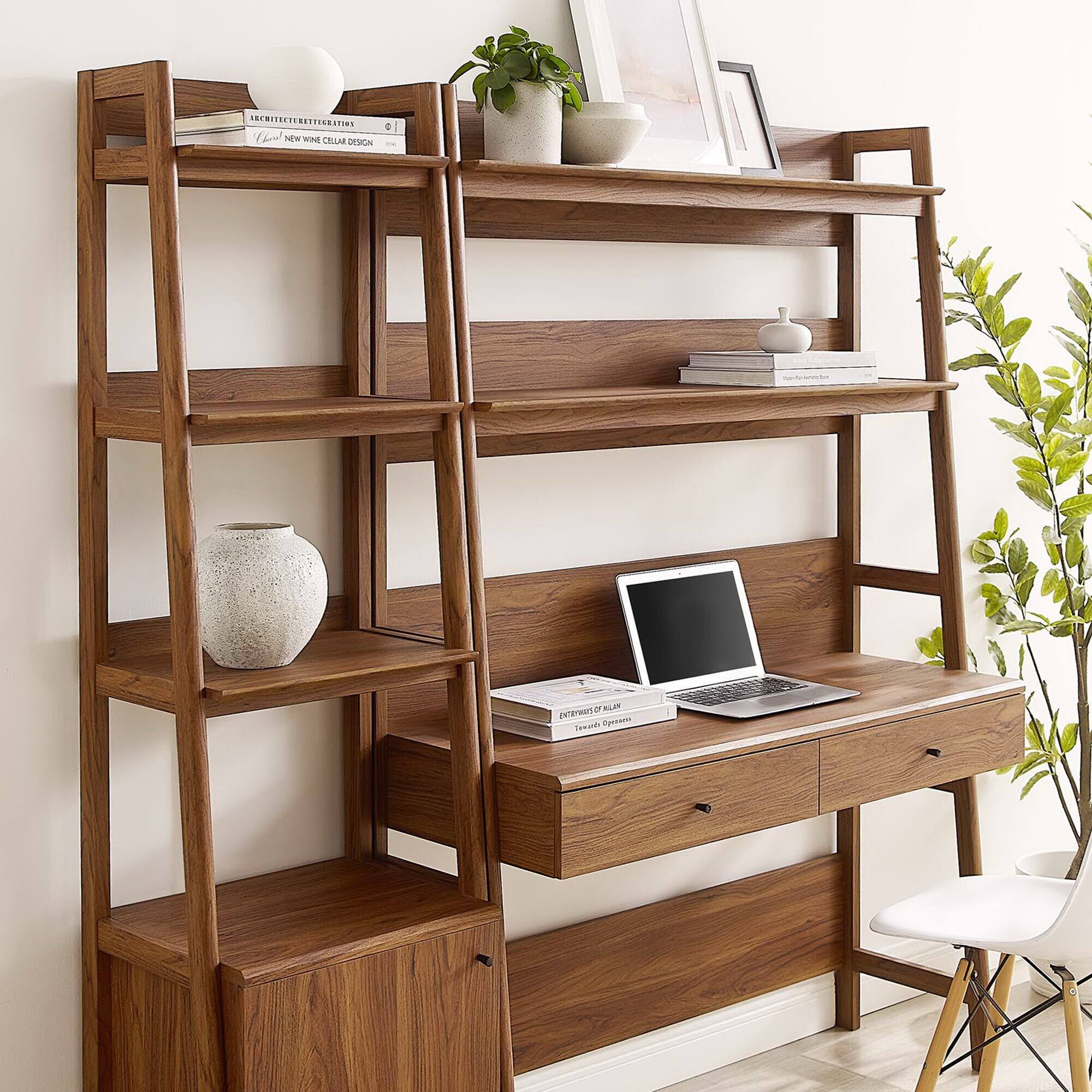 Bixby 2-Piece Wood Office Desk and Bookshelf by Modway - Walnut