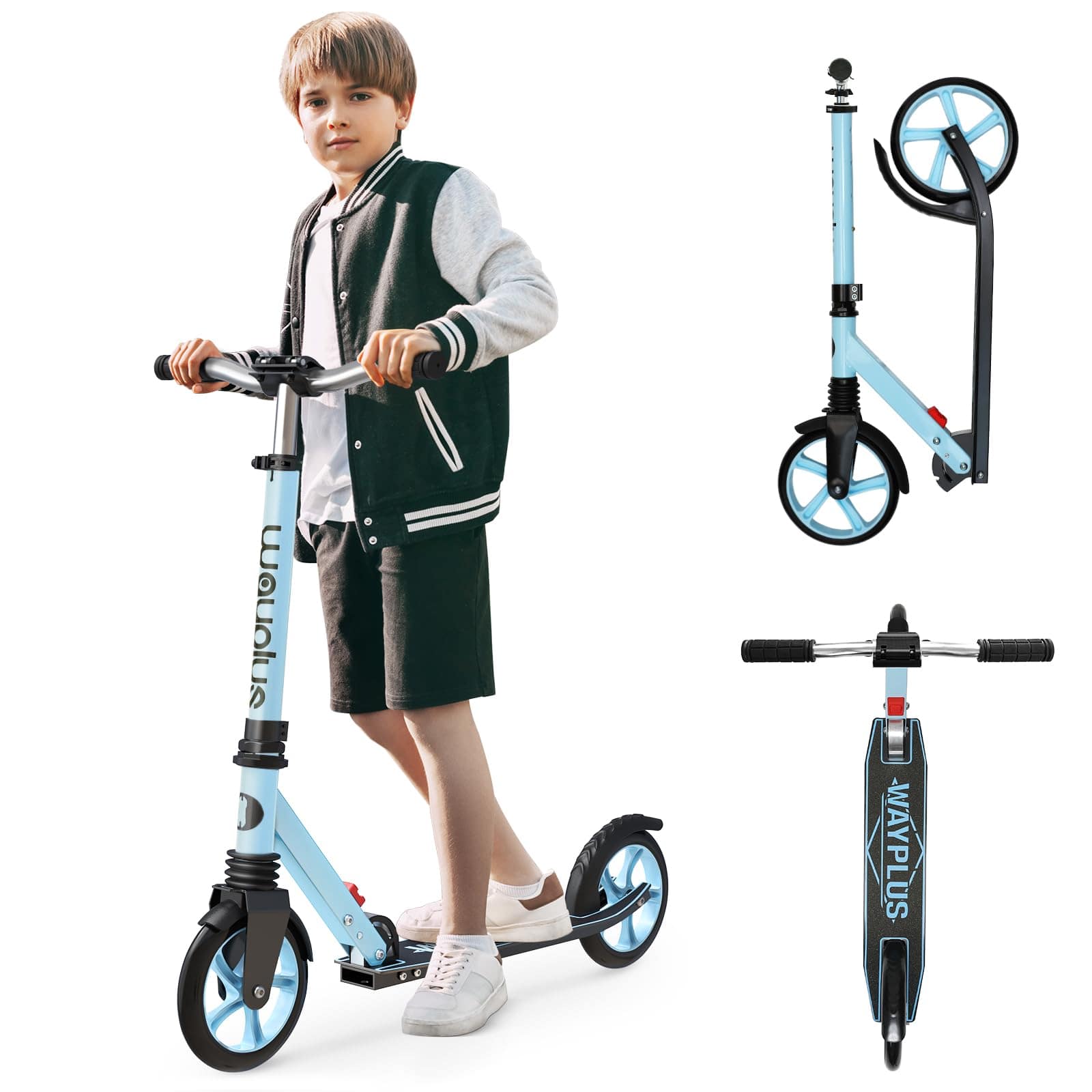 FED Fitness - Kick Scooter for Teens, Kids & Adults, Max 240 lbs, Foldable, 8-Inch Wheels, 4 Adjustable Levels - Blue