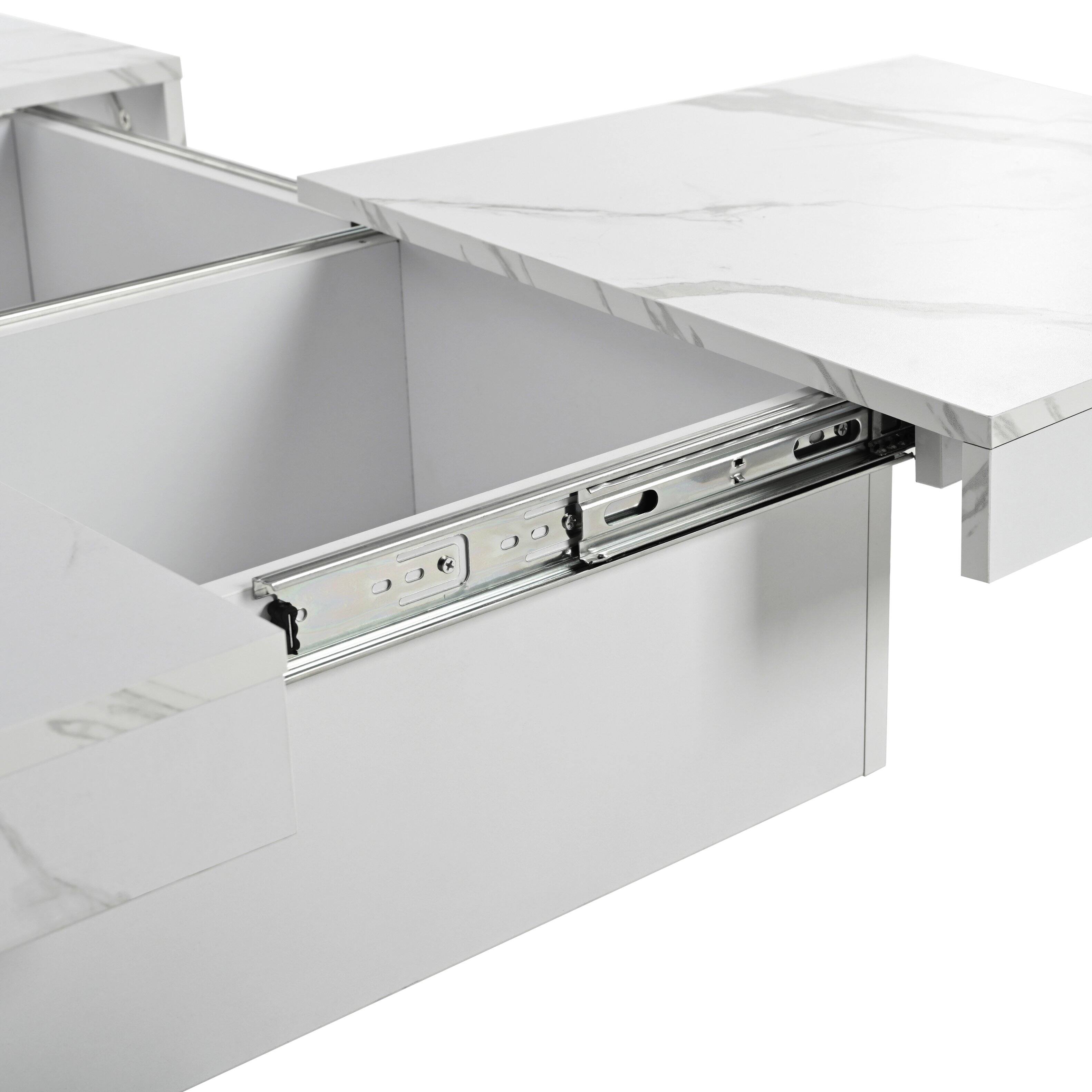 Left. Lirago - 39" Square Veneer Coffee Table Marble veneer with Sliding Top Design Sliding Top with Storage Hidden Storage Drawer - White.