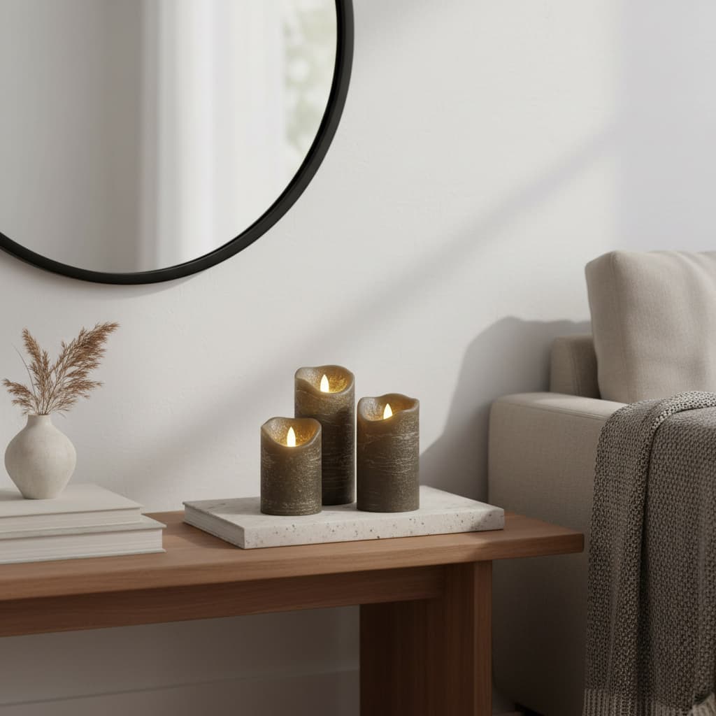 Alt View 3. FINEAK - 3 Pack Rustic Gray Flameless Pillar Candles: Real Wax, Battery-Operated with 6H Timer (6H On/18H Off) - ‎Gray.