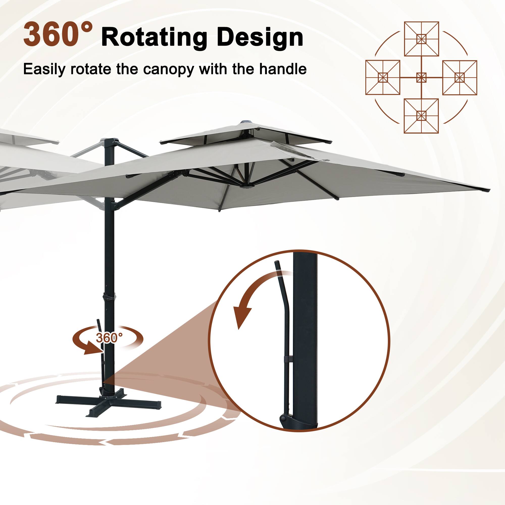 360° Rotating Design  
Easily rotate the canopy with the handle