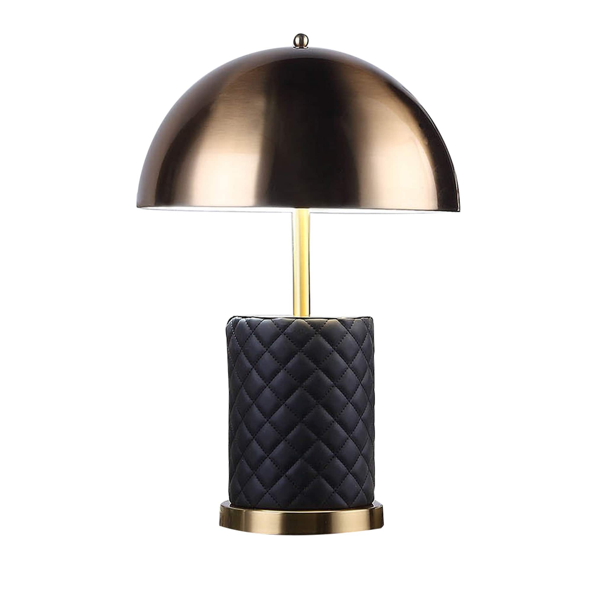 Manhattan Lane - Aria 21 Inch Table Lamp, Dome Shade, Round Base, Faux Leather - Brass, Black