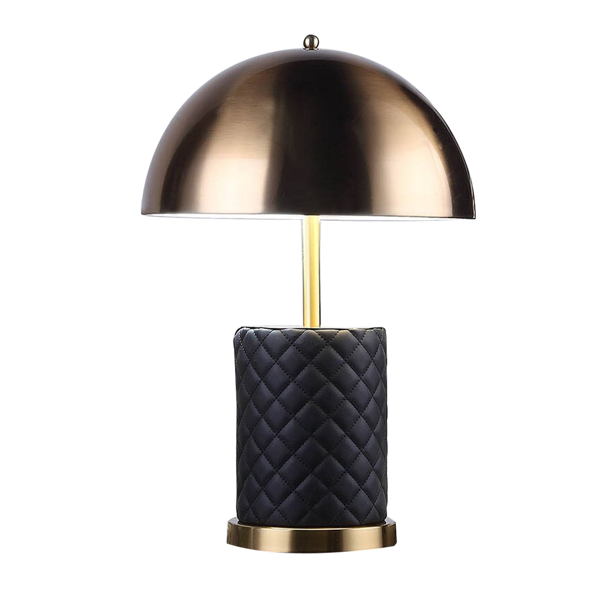 Front. Manhattan Lane - Aria 21 Inch Table Lamp, Dome Shade, Round Base, Faux Leather - Brass, Black.