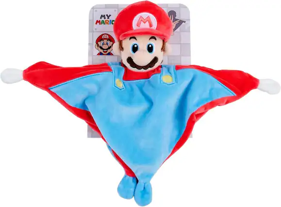 Front. Jada Toys - Super Mario - Baby Security Blanket with Rattle 10"x10" Plush with Soft Mario Head for Infants - COLLECTIBLES - Multicolor.