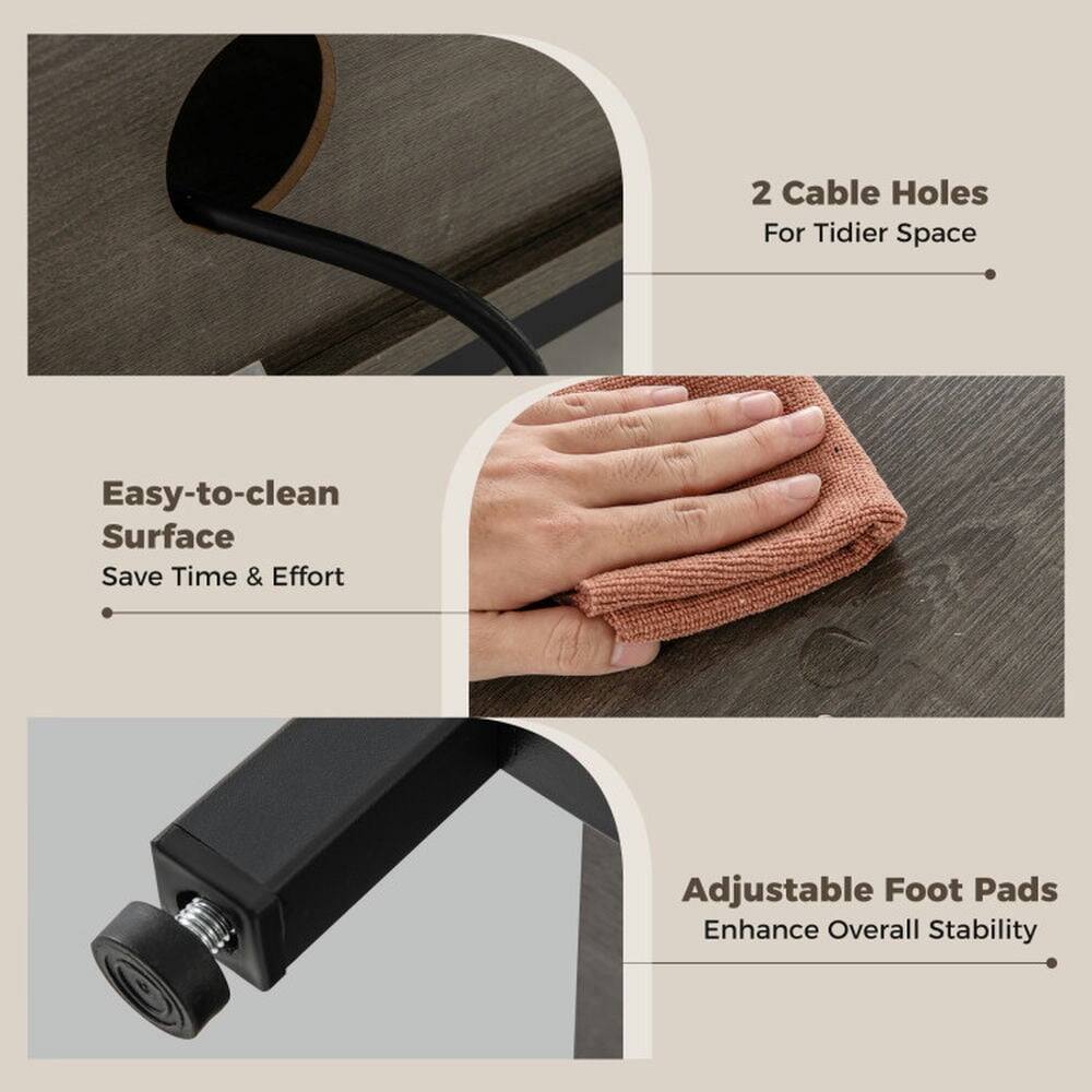 2 Cable Holes  
For Tidier Space  

Easy-to-clean Surface  
Save Time & Effort  

Adjustable Foot Pads  
Enhance Overall Stability