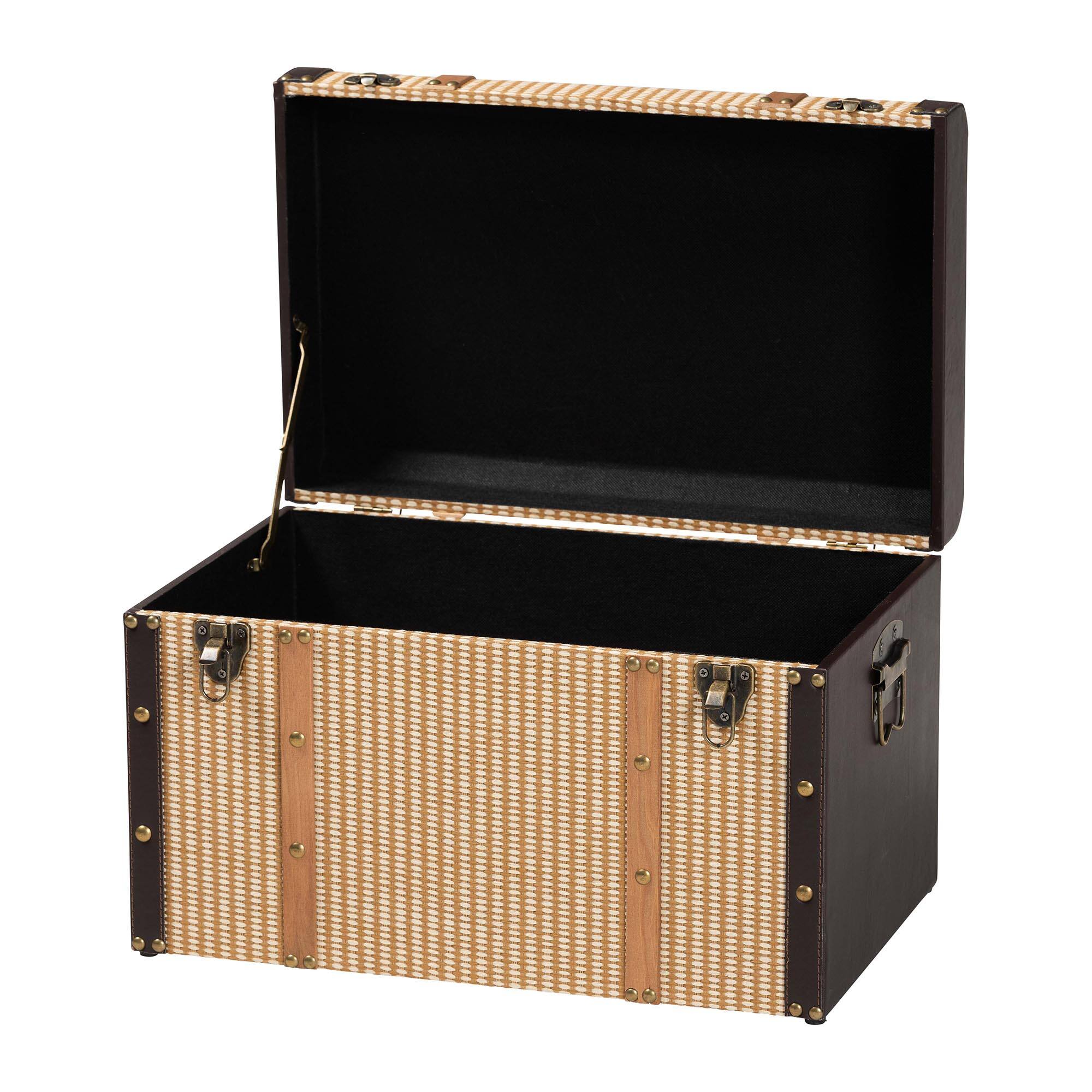 Angle. Baxton Studio - Manton Storage Trunk - Decorative Storage Chest with Hinged Top and Woven Exterior for Living Room or Bedroom - Light Brown.