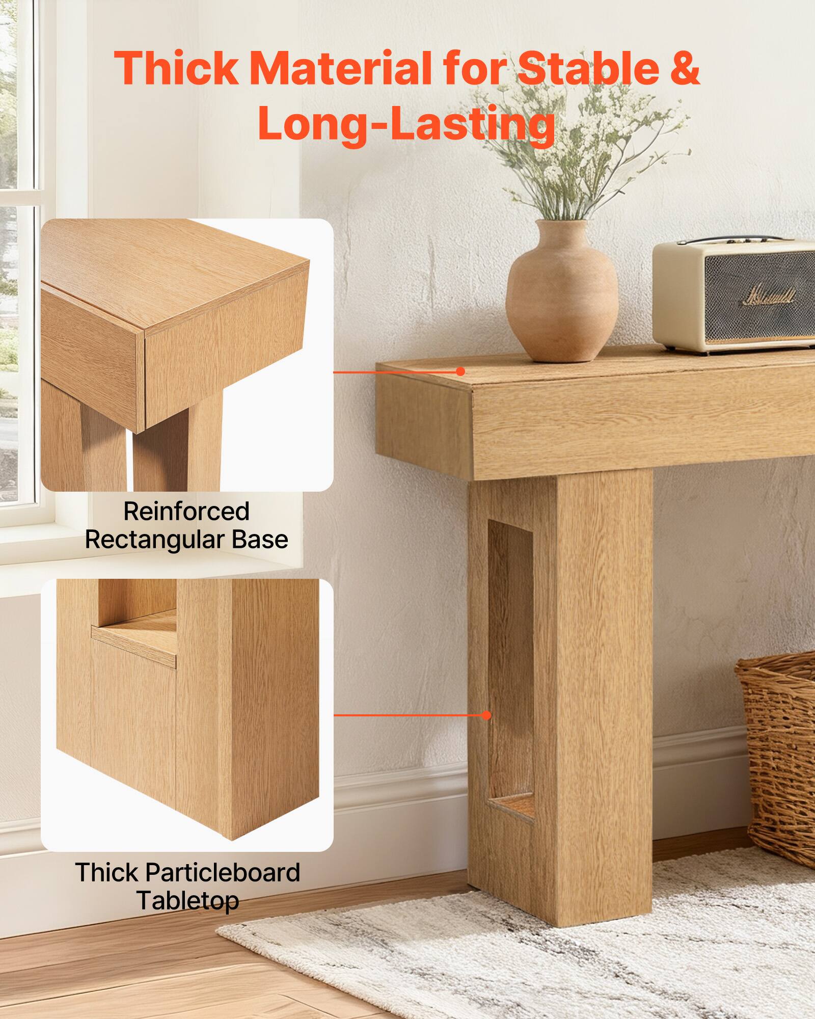 Thick Material for Stable & Long-Lasting

Reinforced Rectangular Base

Thick Particleboard Tabletop