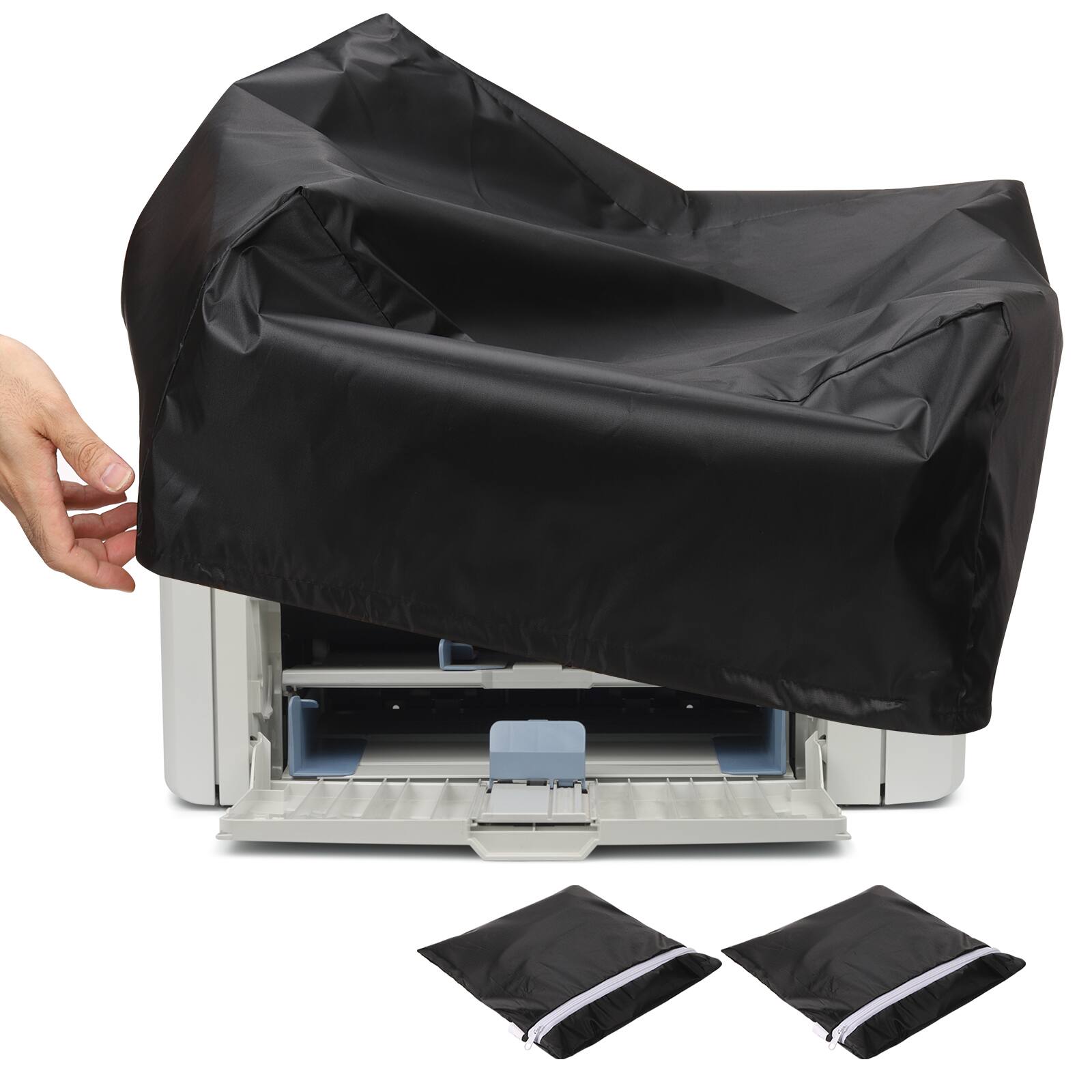 Front. Unique Bargains - 2pcs 17.72 & 27.56 Inch Printer Dust Cover Set, Waterproof Static Free Polyester Protective Jacket for Printers Copiers - Black.