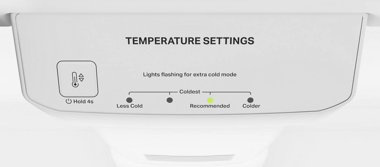 TEMPERATURE SETTINGS  
Lights flashing for extra cold mode  
Coldest  
Less Cold  
Recommended  
Colder