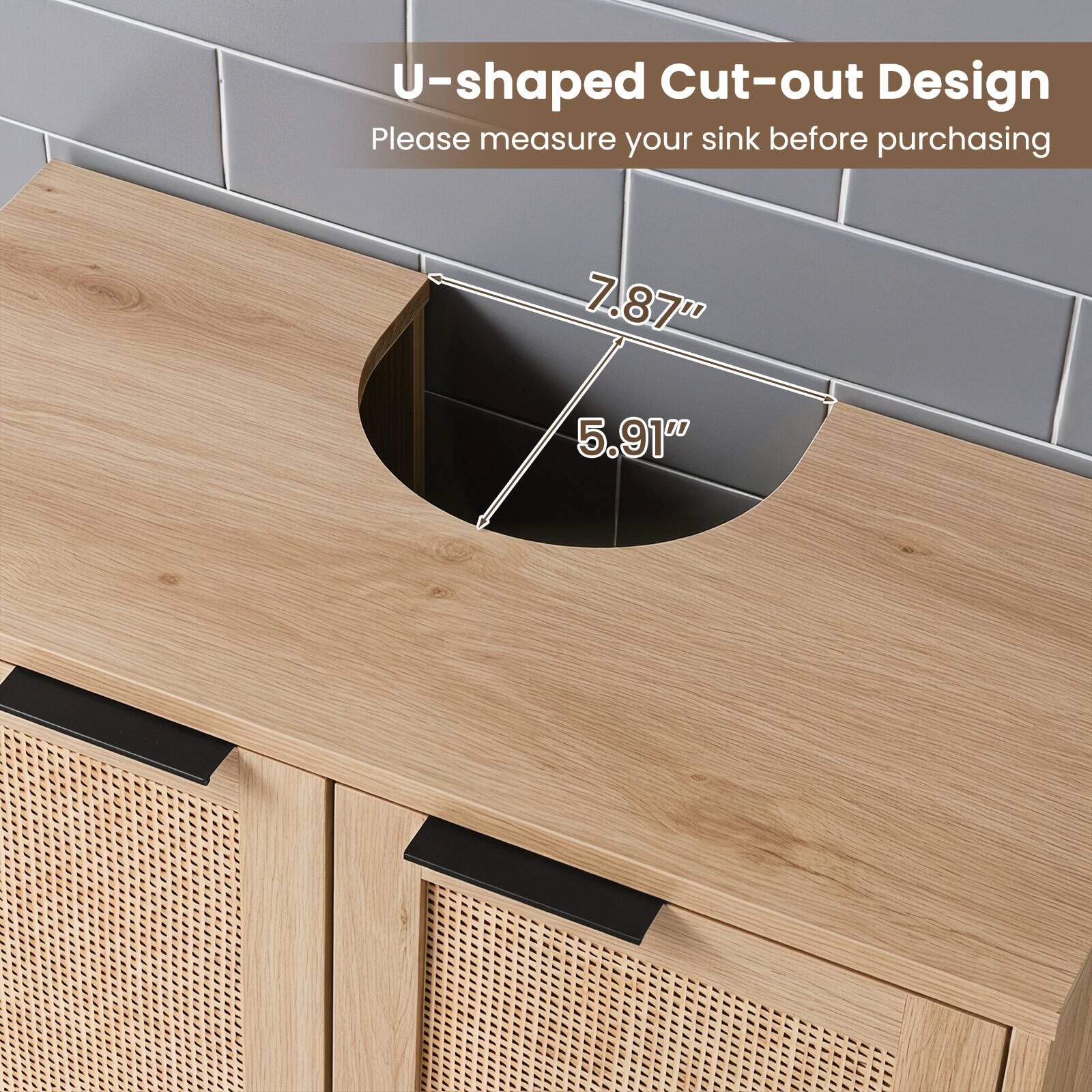 U-shaped Cut-out Design  
Please measure your sink before purchasing  
7.87"  
5.91"