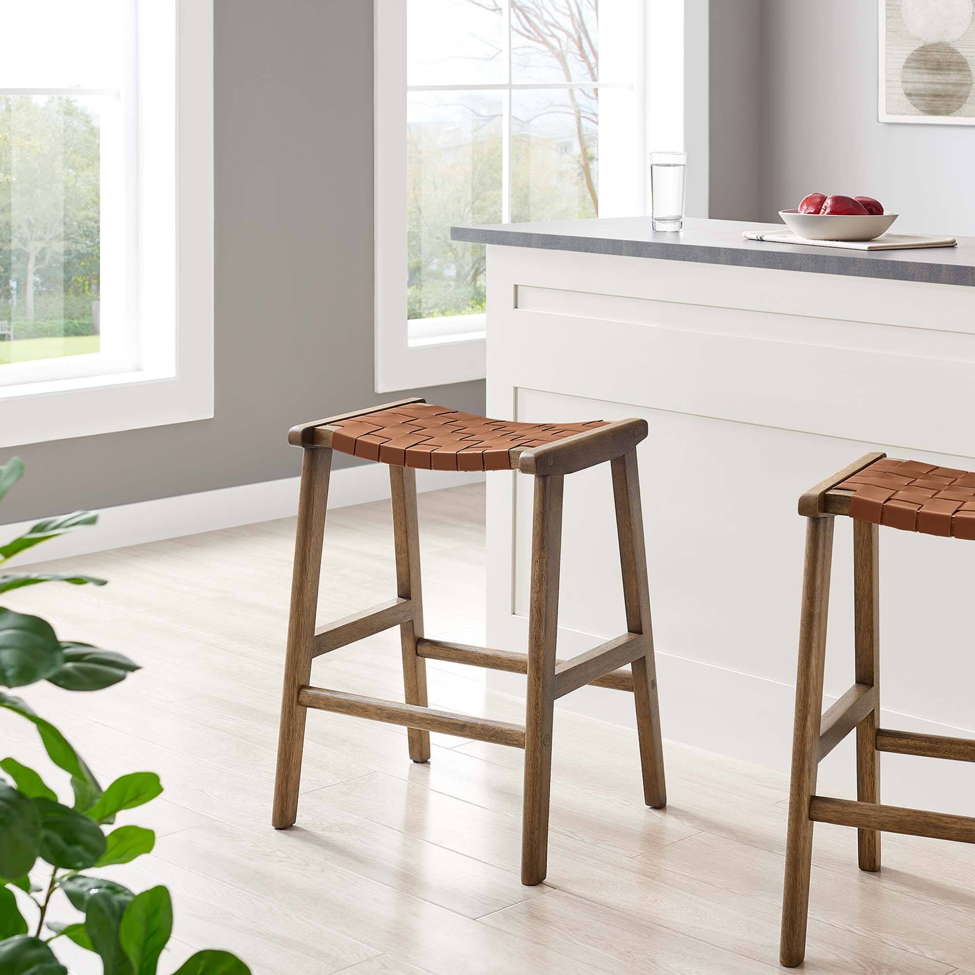 Alt View 4. Modway - Saoirse Faux Leather Wood Counter Stool Set of 2 by Modway - 0.
