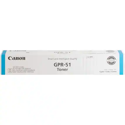 Canon
Smart and Intelligent Quality
GPR-51 Toner
Color: Cyan / Cian / Ciano
Genuine
DO NOT STAND
NE PAS METTRE DEBOUT
NO COLOCAR VERTICALMENTE
NÃO COLOQUE NA VERTICAL
