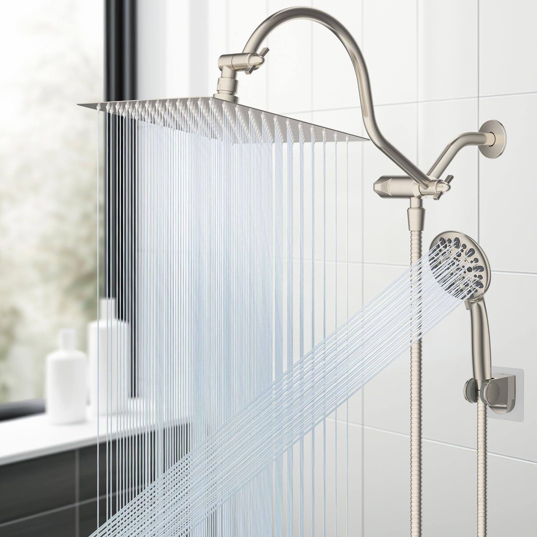 Alt View 2. Dazzed Corner - 8'' Rainfall Shower Head & Handheld Combo - Brushed Nickel.