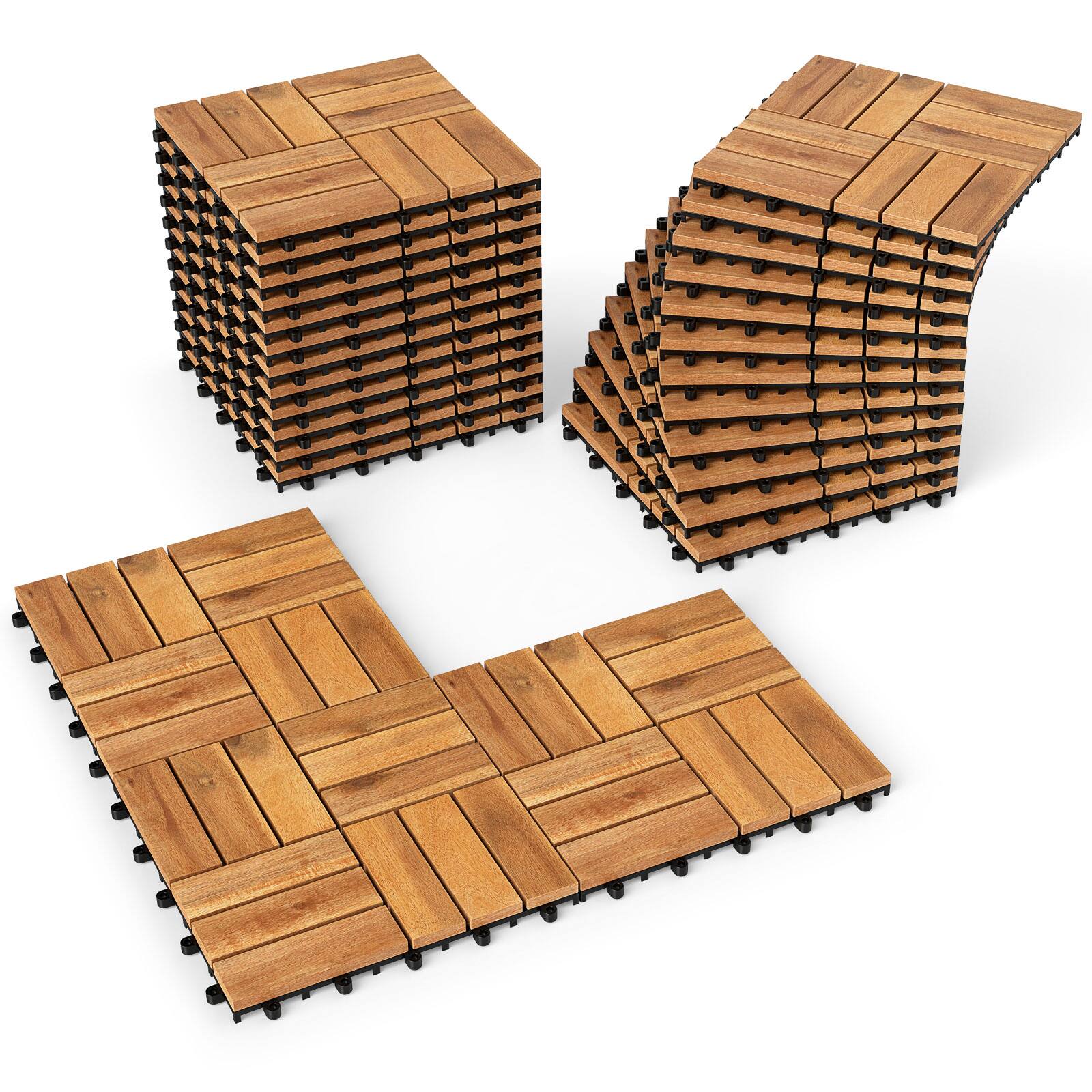 Alt View 9. Costway - Costway 12" x 12" Acacia Wood Interlocking Deck Tiles, 27 PCS Waterproof Flooring Tiles - Natural.
