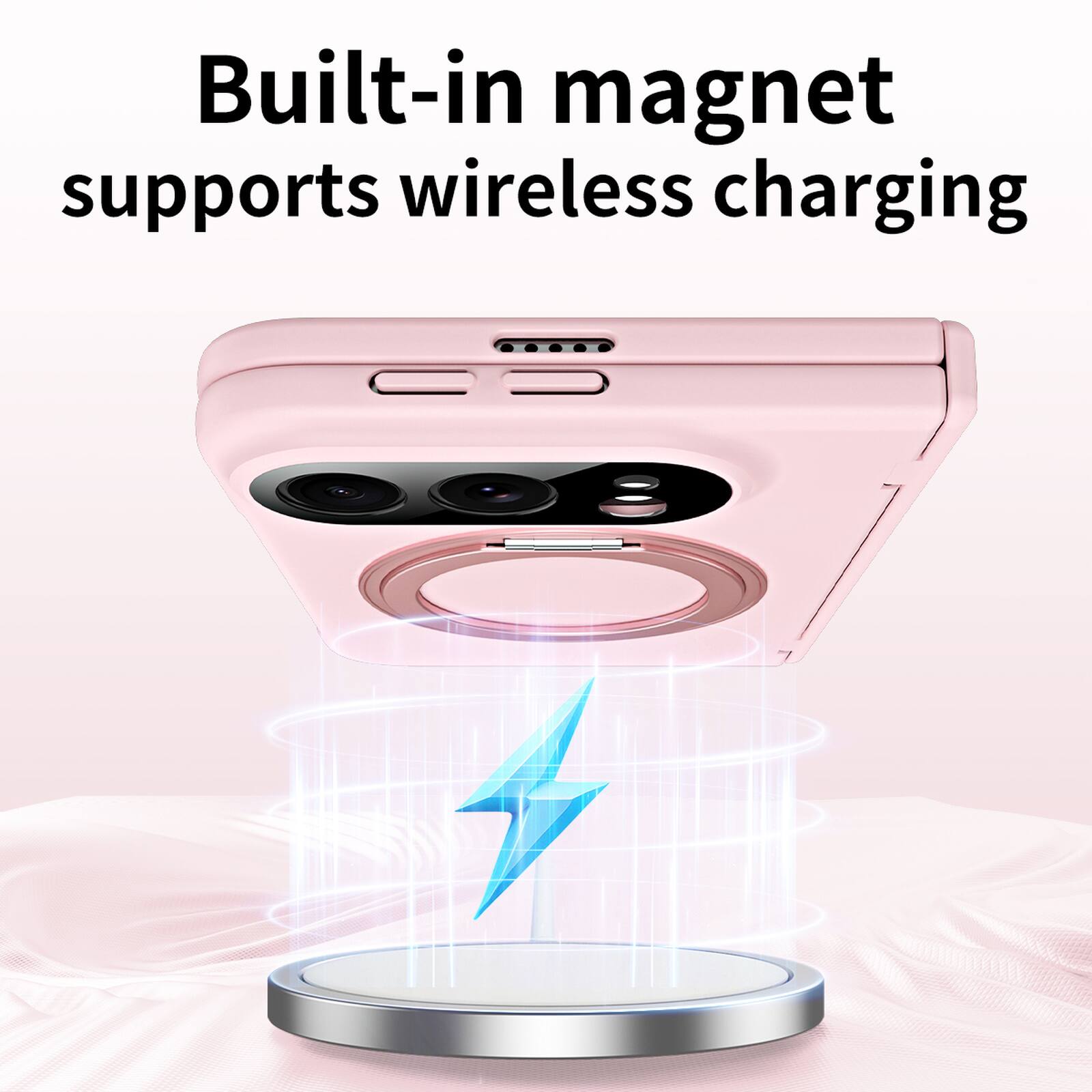 Built-in magnet supports wireless charging