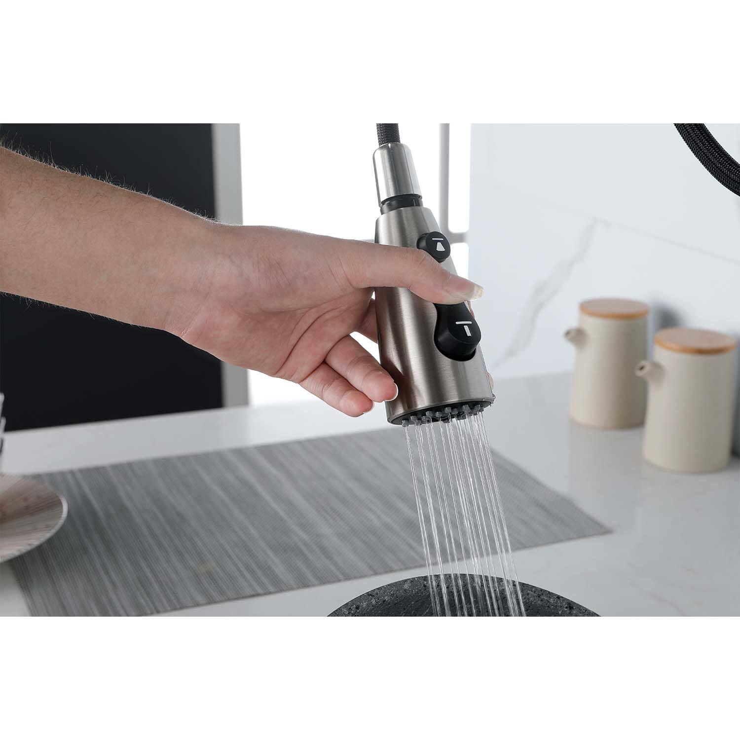 Alt View 8. Siljoy - Single Handle Stainless Steel Kitchen Sink Faucet with Pull Down Sprayer - Brushed Nickel.