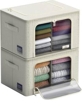 Sorbus - Storage Bins with Divided Interior, Large Stackable & Foldable Organizer Containers with Metal Frame - Beige