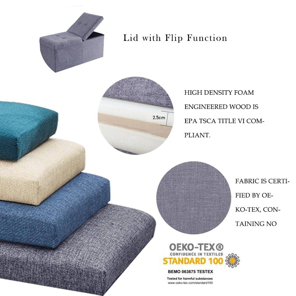 Lid with Flip Function

HIGH DENSITY FOAM  
ENGINEERED WOOD IS 2.5cm EPA TSCA TITLE VI COMPLIANT.

FABRIC IS CERTIFIED BY OEKO-TEX, CONTAINING NO HARMFUL SUBSTANCES.

OEKO-TEX®  
CONFIDENCE IN TEXTILES  
STANDARD 100  
BEMO 063875 TESTEX  
Tested for harmful substances  
www.oeko-tex.com/standard100