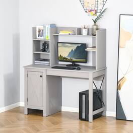 Anysun - Computer Desk with Hutch & Storage Cabinet, Space-Saving Home Office Desk with Shelves - Light Gray